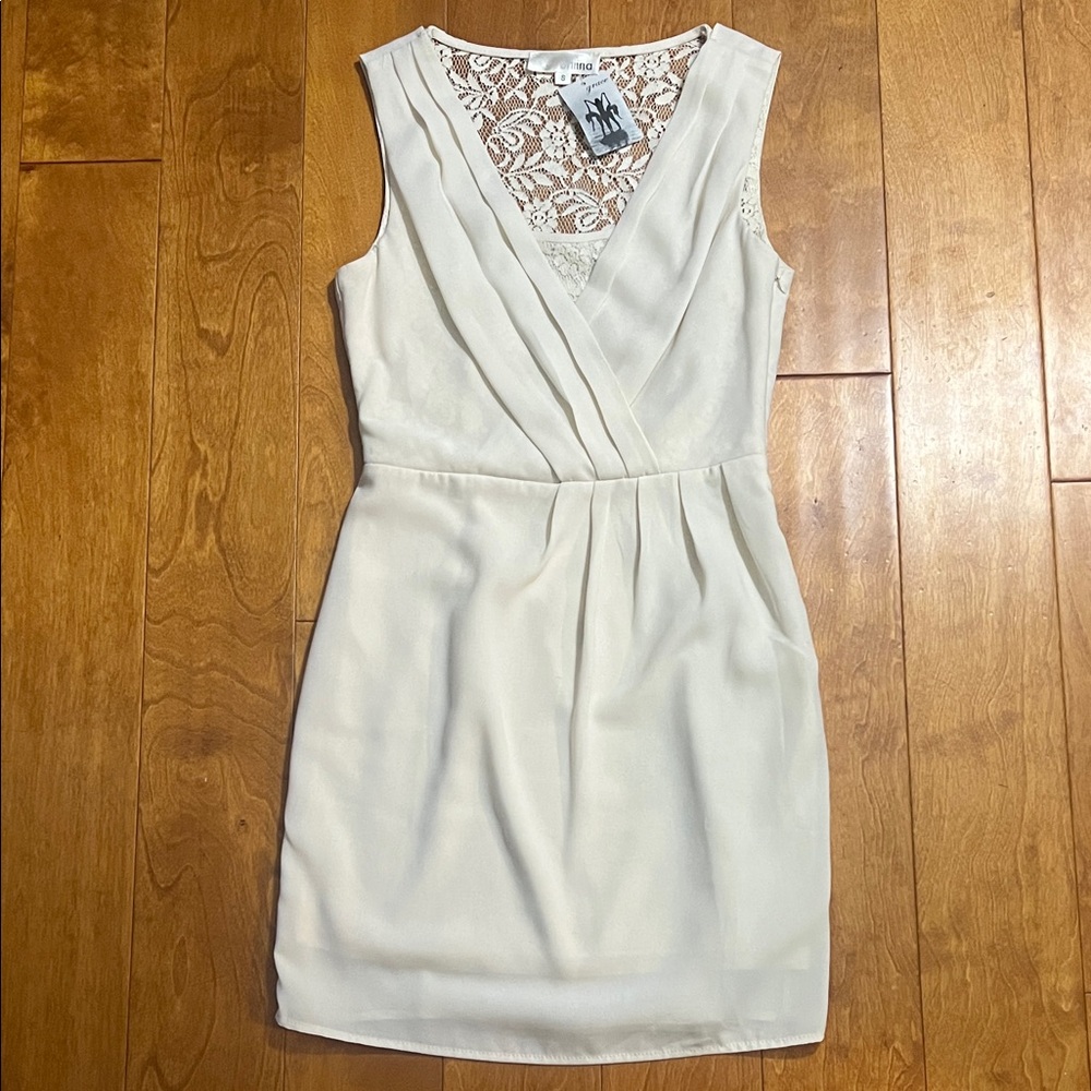 Aniina Cream Lace V-Neck Mini Dress Size Small Wedding Bridal Shower Cocktail - Picture 2 of 14